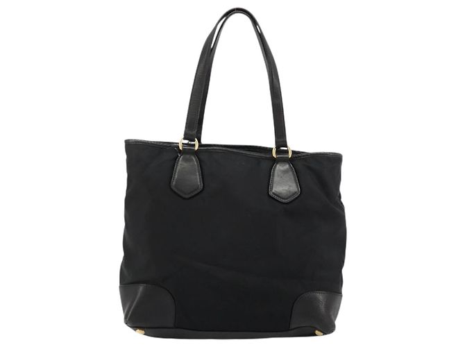 Borsa Tote PRADA in nylon e pelle nera dorata Auth am11435 Nero D'oro - vista 2