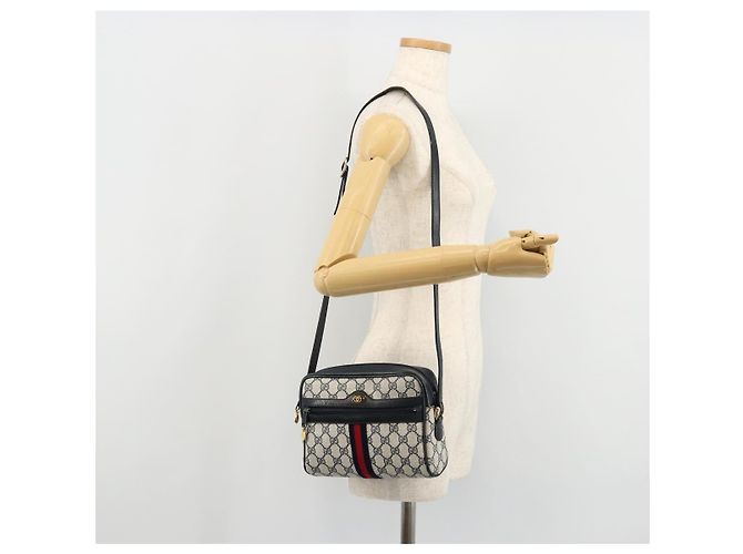 Bolso de Hombro Gucci GG Supreme Sherry Line PVC Marino Dorado 010 378 Auth 176374 Azul marino - vista 23