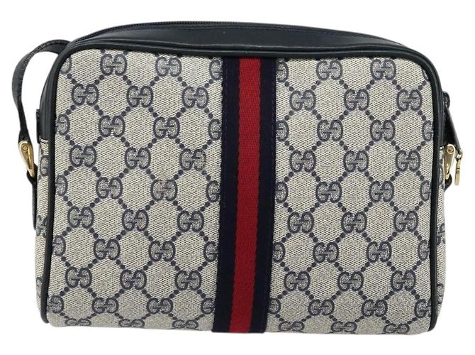 Bolso de Hombro Gucci GG Supreme Sherry Line PVC Marino Dorado 010 378 Auth 176374 Azul marino - vista 3