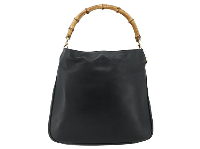 Borsa a mano in pelle Gucci Bamboo nera e oro 001 2404 Auth ep14183 Schwarz Golden - Ansicht 2