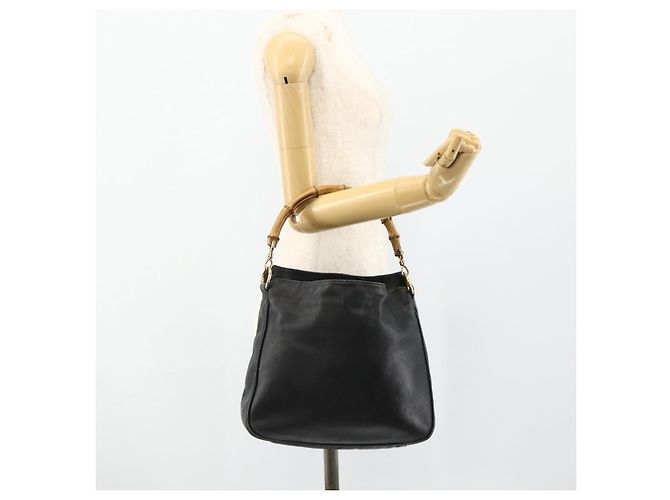 Borsa a mano in pelle Gucci Bamboo nera e oro 001 2404 Auth ep14183 Schwarz Golden - Ansicht 21