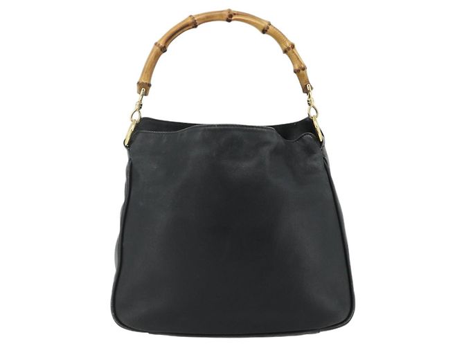 Borsa a mano in pelle Gucci Bamboo nera e oro 001 2404 Auth ep14183 Schwarz Golden - Ansicht 3