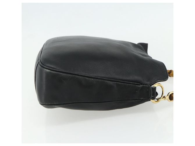Borsa a mano in pelle Gucci Bamboo nera e oro 001 2404 Auth ep14183 Schwarz Golden - Ansicht 5