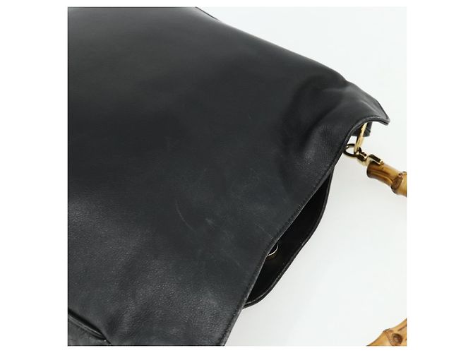 Borsa a mano in pelle Gucci Bamboo nera e oro 001 2404 Auth ep14183 Schwarz Golden - Ansicht 6