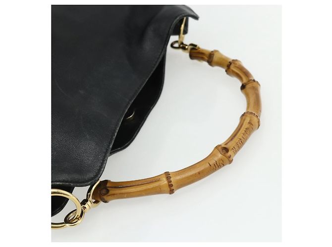 Borsa a mano in pelle Gucci Bamboo nera e oro 001 2404 Auth ep14183 Schwarz Golden - Ansicht 7