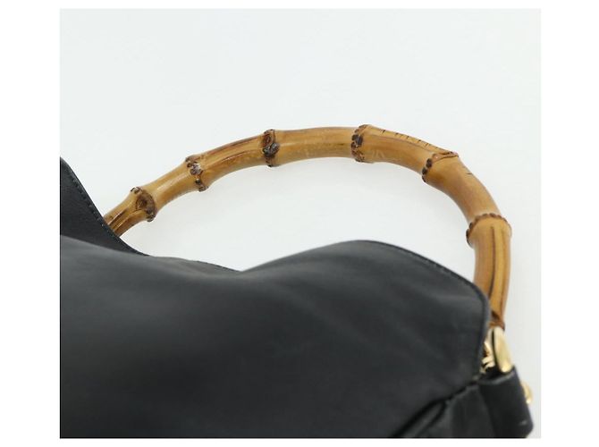 Borsa a mano in pelle Gucci Bamboo nera e oro 001 2404 Auth ep14183 Schwarz Golden - Ansicht 8