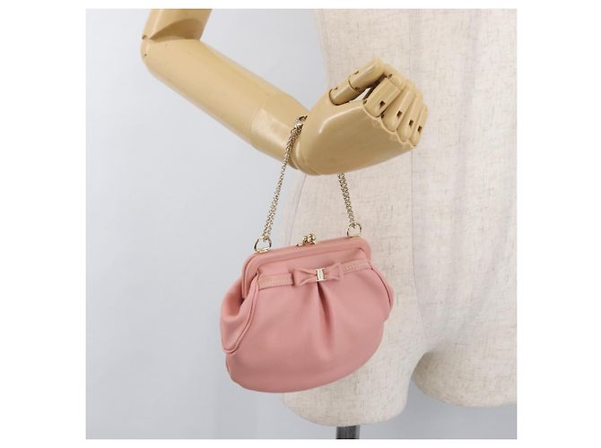 Pochette in pelle Gancini Chain di Salvatore Ferragamo, rosa e oro, Auth 176068A D'oro - vista 20