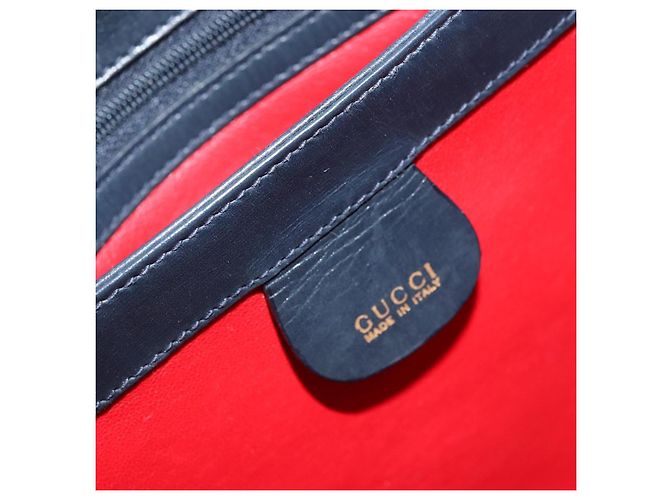 Borsa a mano in pelle Gucci Bamboo blu navy oro Auth ep14132 D'oro - vista 15