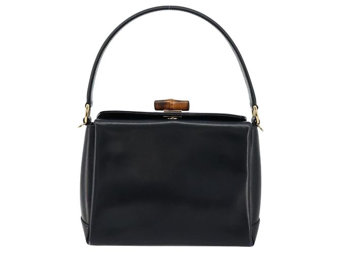 Borsa a mano in pelle Gucci Bamboo blu navy oro Auth ep14132 D'oro - vista 2