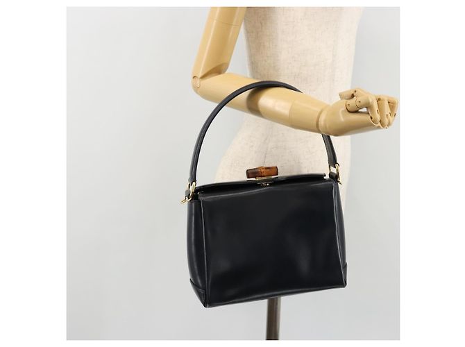 Borsa a mano in pelle Gucci Bamboo blu navy oro Auth ep14132 D'oro - vista 25