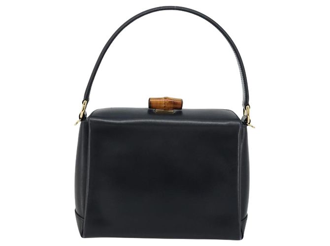 Borsa a mano in pelle Gucci Bamboo blu navy oro Auth ep14132 D'oro - vista 3