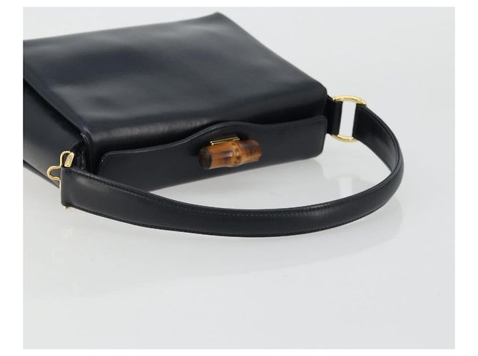 Borsa a mano in pelle Gucci Bamboo blu navy oro Auth ep14132 D'oro - vista 7