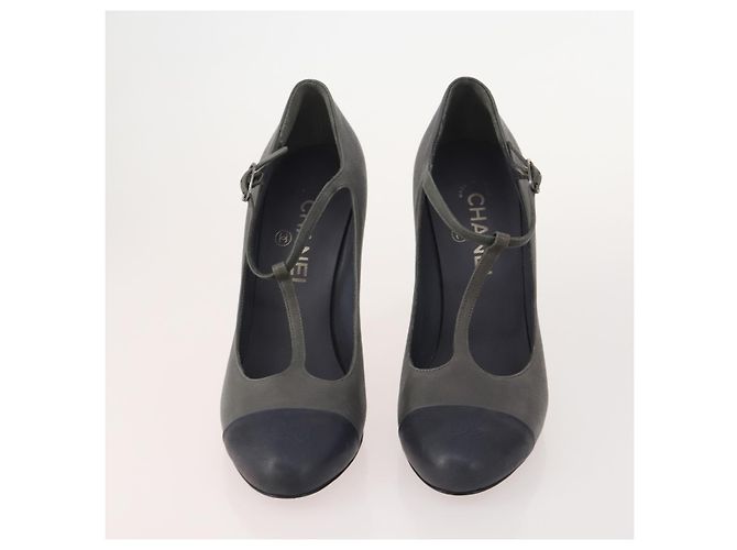 CHANEL Décolleté in Pelle 2 Set Grigio Marrone CC Auth ti3898 - vista 2
