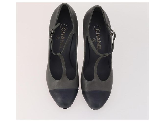 CHANEL Décolleté in Pelle 2 Set Grigio Marrone CC Auth ti3898 - vista 6