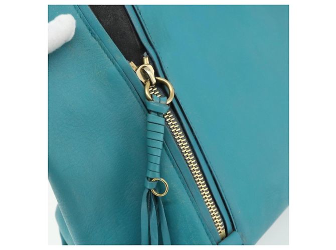 Chloé Borsa Tote in Pelle Chloe Blu Turchese Oro Auth bs34667 D'oro - vista 14