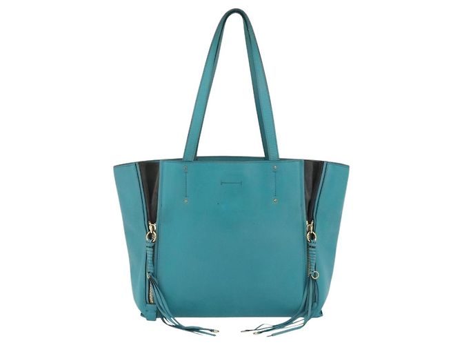 Chloé Borsa Tote in Pelle Chloe Blu Turchese Oro Auth bs34667 D'oro - vista 2