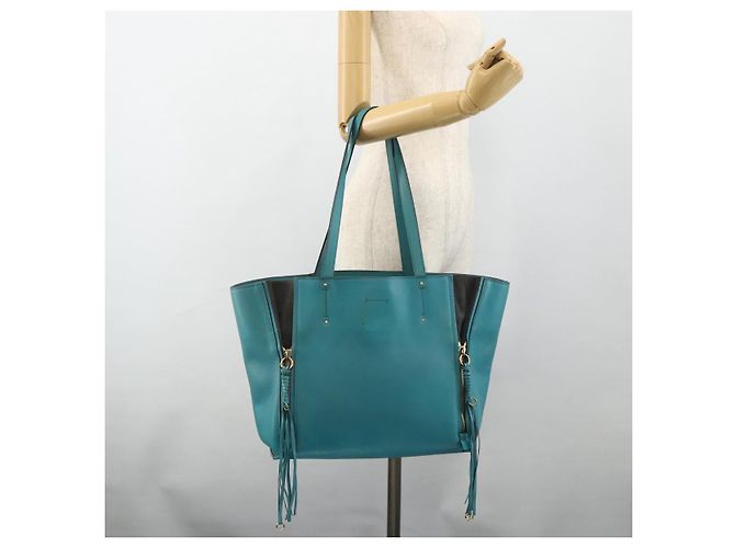 Chloé Borsa Tote in Pelle Chloe Blu Turchese Oro Auth bs34667 D'oro - vista 22