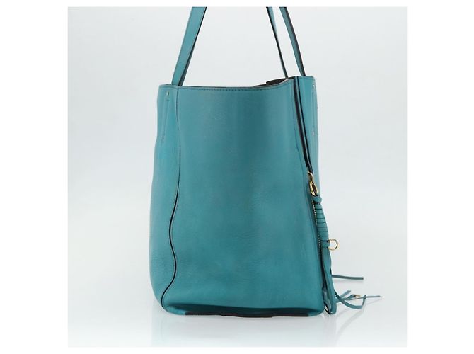 Chloé Borsa Tote in Pelle Chloe Blu Turchese Oro Auth bs34667 D'oro - vista 4