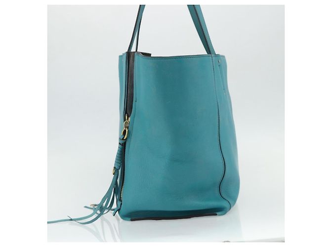 Chloé Borsa Tote in Pelle Chloe Blu Turchese Oro Auth bs34667 D'oro - vista 5