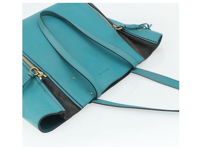 Chloé Borsa Tote in Pelle Chloe Blu Turchese Oro Auth bs34667 D'oro - vista 6