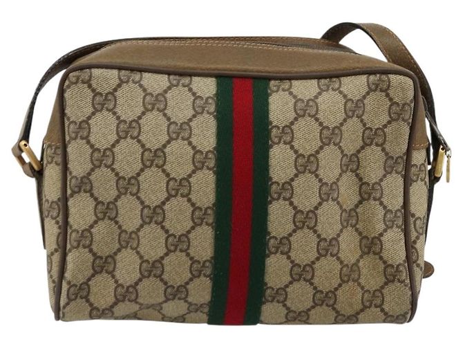 GUCCI GG Supreme Web Sherry Line Bag PVC Beige Red 56 02 004 Auth 176671 - vue 3