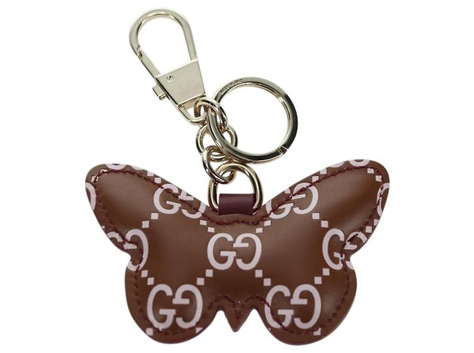 GUCCI GG Charm per Borsa a Farfalla in Pelle Embossata Marrone Oro Auth bs34756M D'oro - vista 6