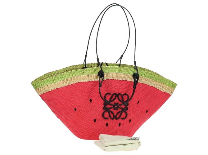 LOEWE Wassermelon Tote Bag Raffia 2-Wege Rot Auth 177114SAV - Ansicht 12