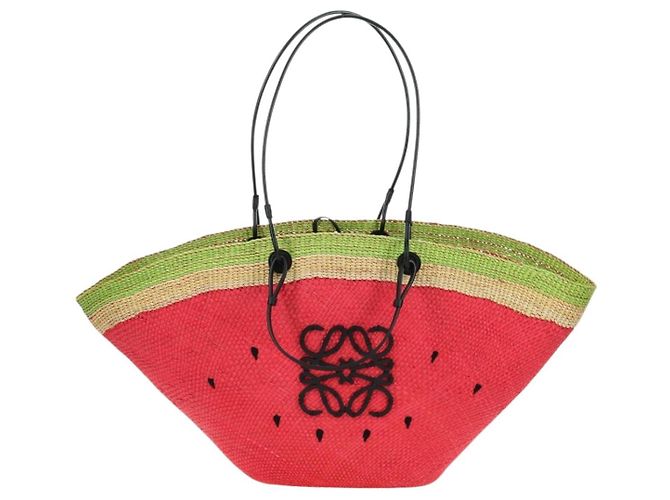 LOEWE Wassermelon Tote Bag Raffia 2-Wege Rot Auth 177114SAV - Ansicht 13