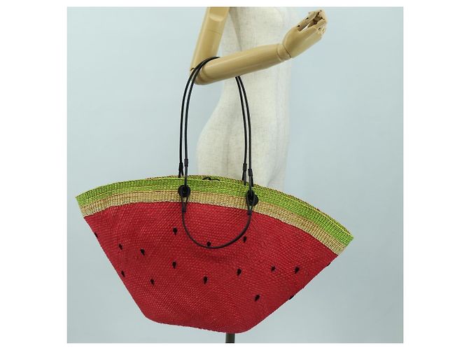 LOEWE Wassermelon Tote Bag Raffia 2-Wege Rot Auth 177114SAV - Ansicht 26