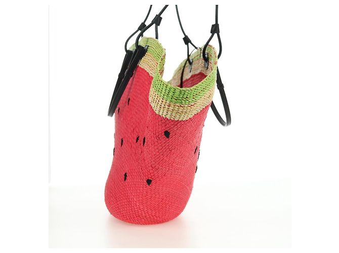 LOEWE Wassermelon Tote Bag Raffia 2-Wege Rot Auth 177114SAV - Ansicht 3