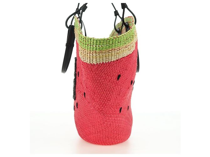 LOEWE Wassermelon Tote Bag Raffia 2-Wege Rot Auth 177114SAV - Ansicht 4
