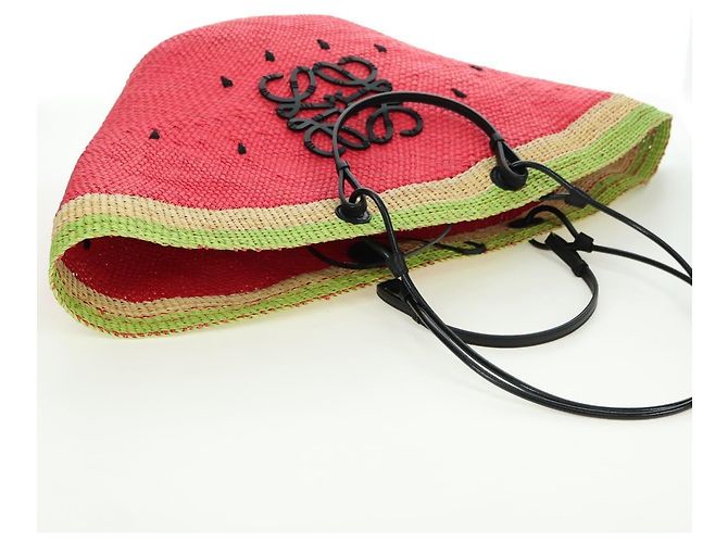 LOEWE Wassermelon Tote Bag Raffia 2-Wege Rot Auth 177114SAV - Ansicht 6