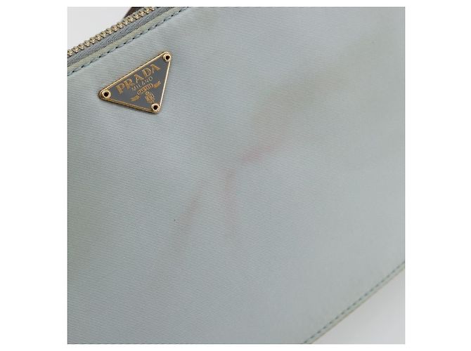 PRADA Accessory Pouch Nylon Light Blue Gold Auth 175876 Golden - view 15