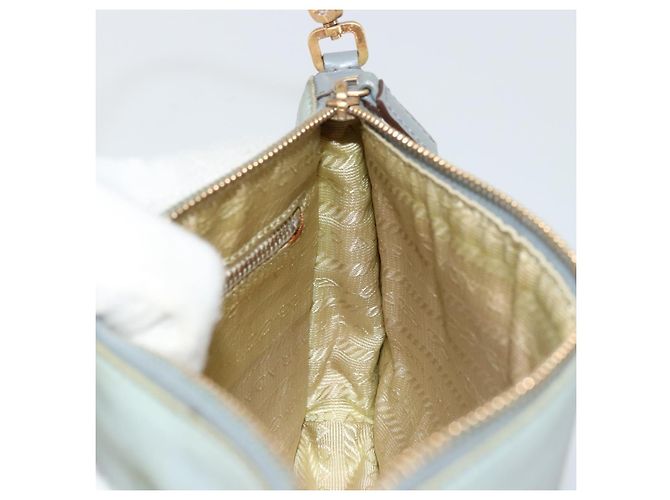 PRADA Accessory Pouch Nylon Light Blue Gold Auth 175876 Golden - view 19
