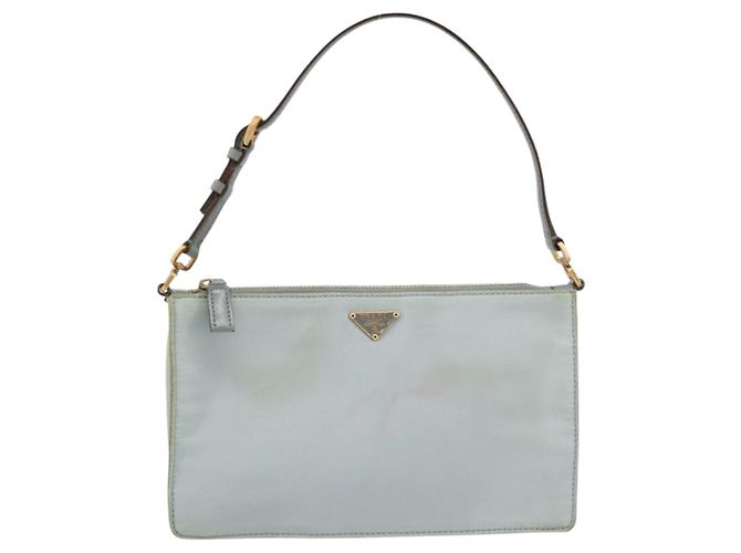 PRADA Accessory Pouch Nylon Light Blue Gold Auth 175876 Golden - view 2