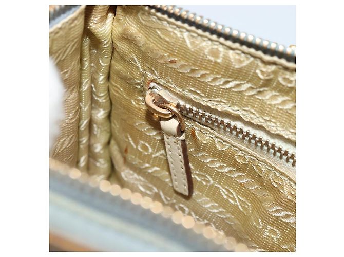 PRADA Accessory Pouch Nylon Light Blue Gold Auth 175876 Golden - view 21