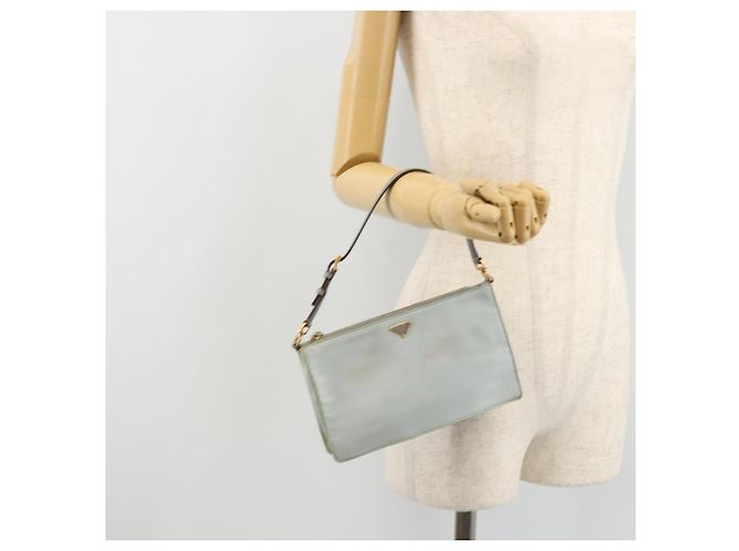 PRADA Accessory Pouch Nylon Light Blue Gold Auth 175876 Golden - view 24