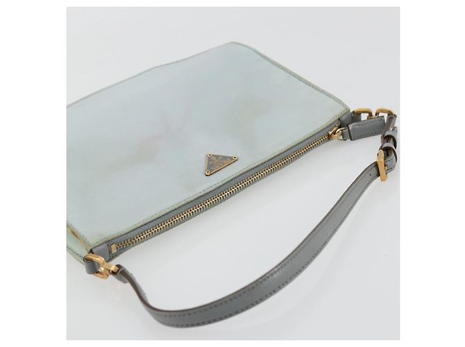 PRADA Accessory Pouch Nylon Light Blue Gold Auth 175876 Golden - view 6