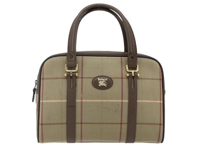 Borsa a mano Burberrys Nova Check in tela e pelle beige oro Auth ka4067 D'oro - vista 2