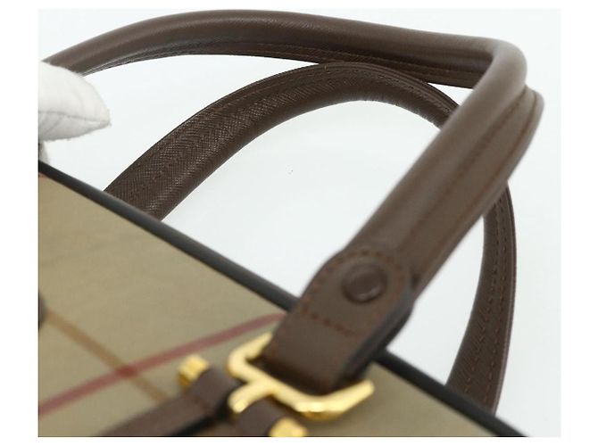 Borsa a mano Burberrys Nova Check in tela e pelle beige oro Auth ka4067 D'oro - vista 8