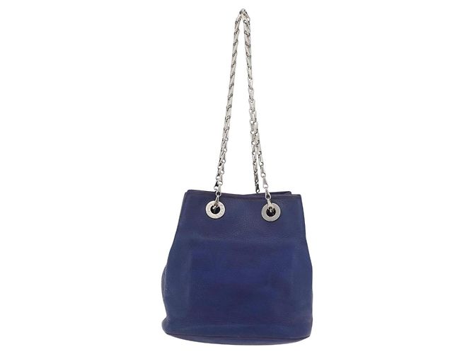 Céline Borsa a Spalla CELINE in Pelle Blu Argento Auth 177125A - vista 3