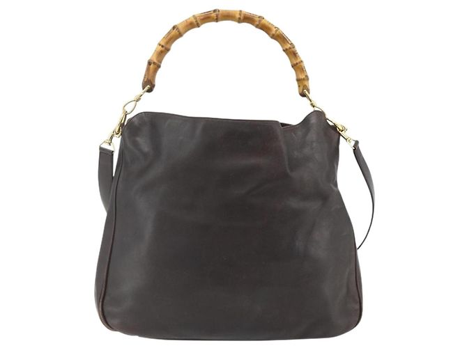GUCCI Bamboo Hand Bag Leather 2way Brown Gold 001 2058 1577 0 Auth bs34732 Golden - view 2