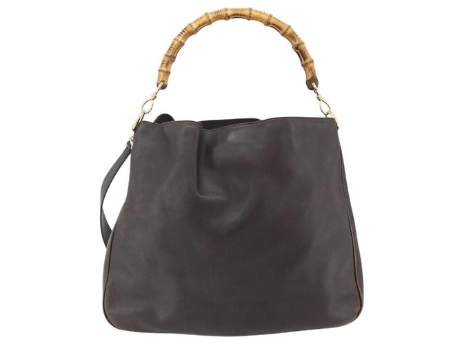 GUCCI Bamboo Hand Bag Leather 2way Brown Gold 001 2058 1577 0 Auth bs34732 Golden - view 3