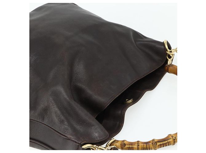 GUCCI Bamboo Hand Bag Leather 2way Brown Gold 001 2058 1577 0 Auth bs34732 Golden - view 6