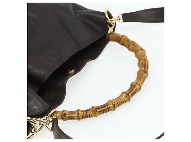 GUCCI Bamboo Hand Bag Leather 2way Brown Gold 001 2058 1577 0 Auth bs34732 Golden - view 7