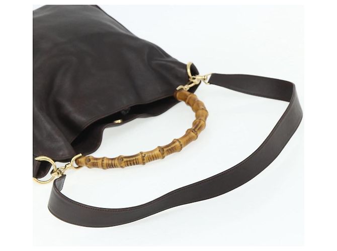 GUCCI Bamboo Hand Bag Leather 2way Brown Gold 001 2058 1577 0 Auth bs34732 Golden - view 9