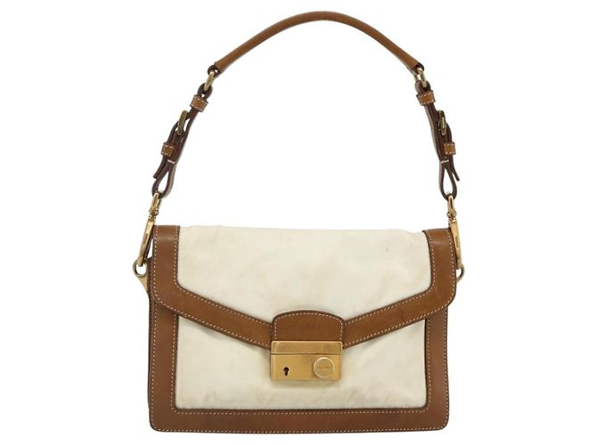 Borsa a Spalla PRADA Nylon Avorio Oro Auth BA12301 D'oro Crudo - vista 2