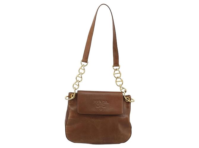 Borsa a Spalla PRADA in Pelle Marrone Oro Auth ep14232 D'oro - vista 2