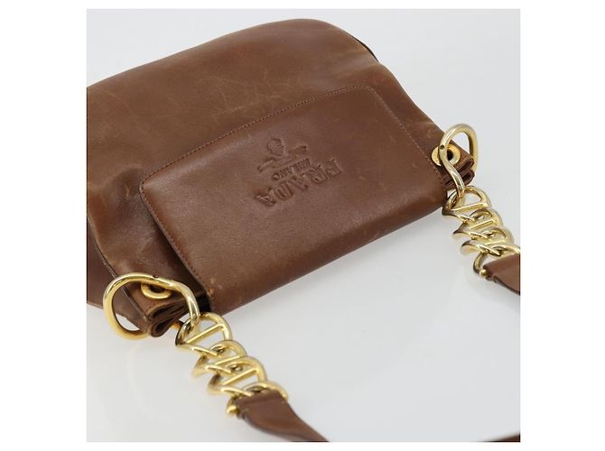 Borsa a Spalla PRADA in Pelle Marrone Oro Auth ep14232 D'oro - vista 6