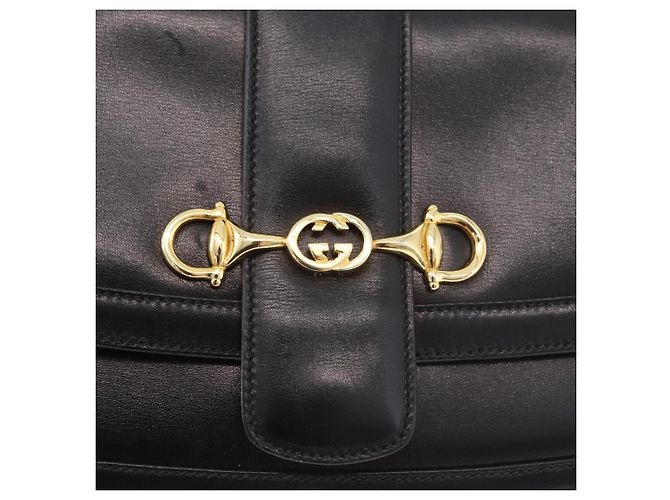 Gucci Borsa a Spalla Horsebit in Pelle Nera e Oro Auth ep14024 Nero D'oro - vista 14
